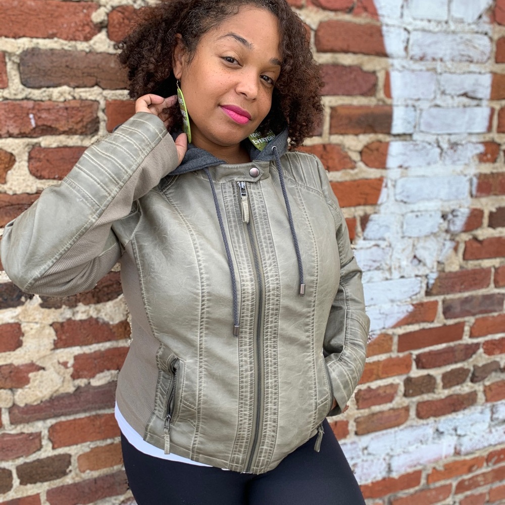 Faux leather hooded jacket